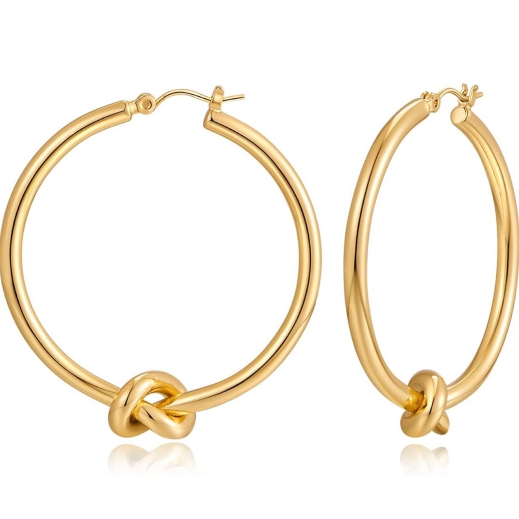 New 18k Gold Plated Elegant Gold Knot Hoop Earrings